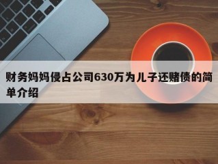 财务妈妈侵占公司630万为儿子还赌债的简单介绍